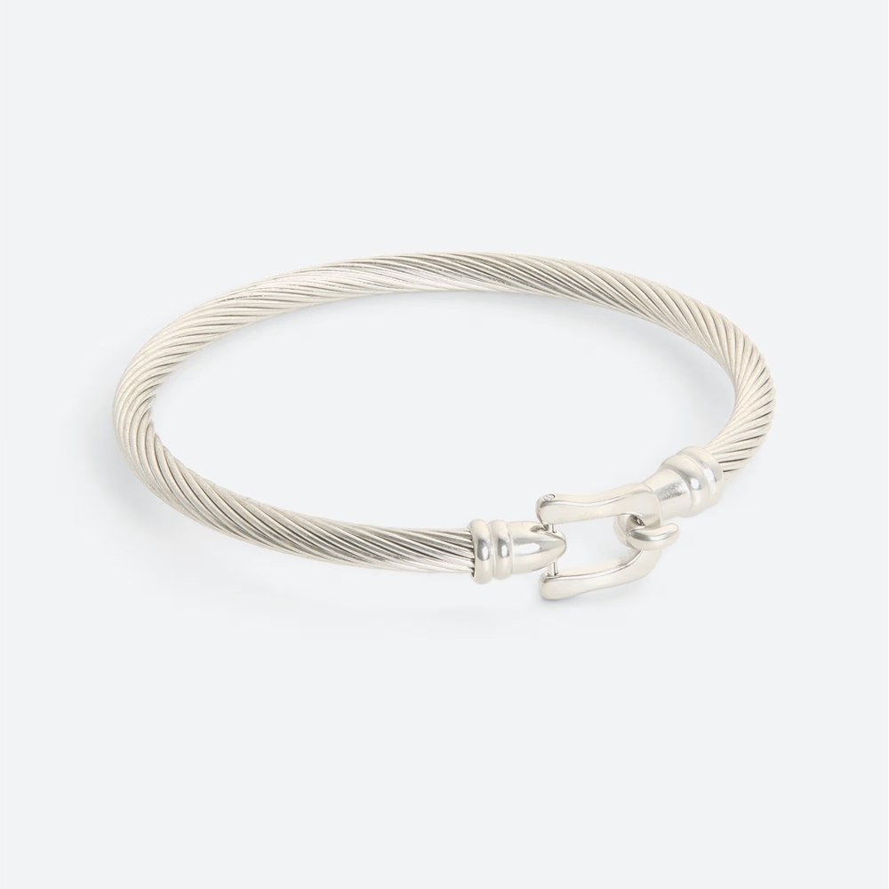 Silver Twisted Tension Cable Cuff Bracelet
